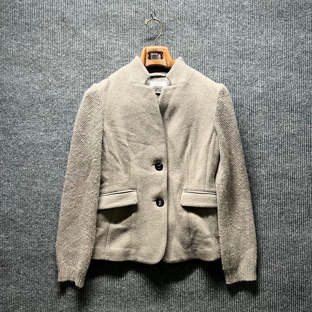 Peserico Wool‎ Blazer Jacket Womens 42 US 6 Beige Italian Knit Sleeve Blazer